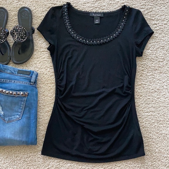 White House Black Market Tops - White House Black Market Black Embellished Tee